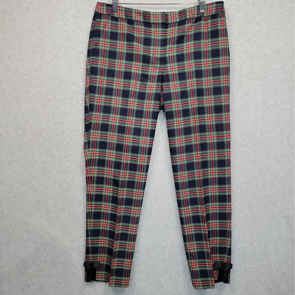 Talbots Wool Blend Plaid Multi Tartan Pants Sz 10 Ankle Bow Detail Lined Preppy